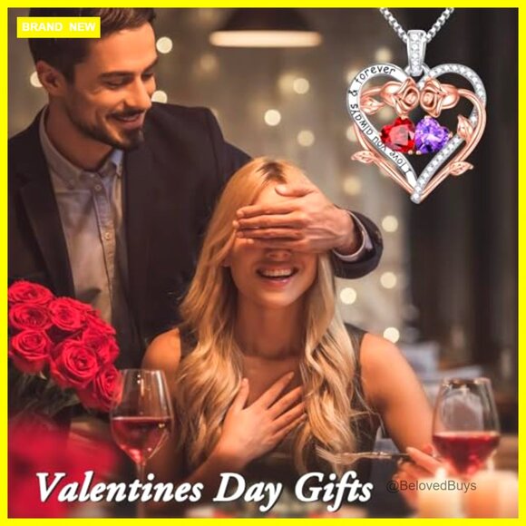 Sterling Silver Double Heart Birthstone Pendant Necklace Gift for Women - Picture 2 of 7